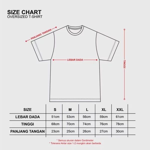 size chart kaos jossie